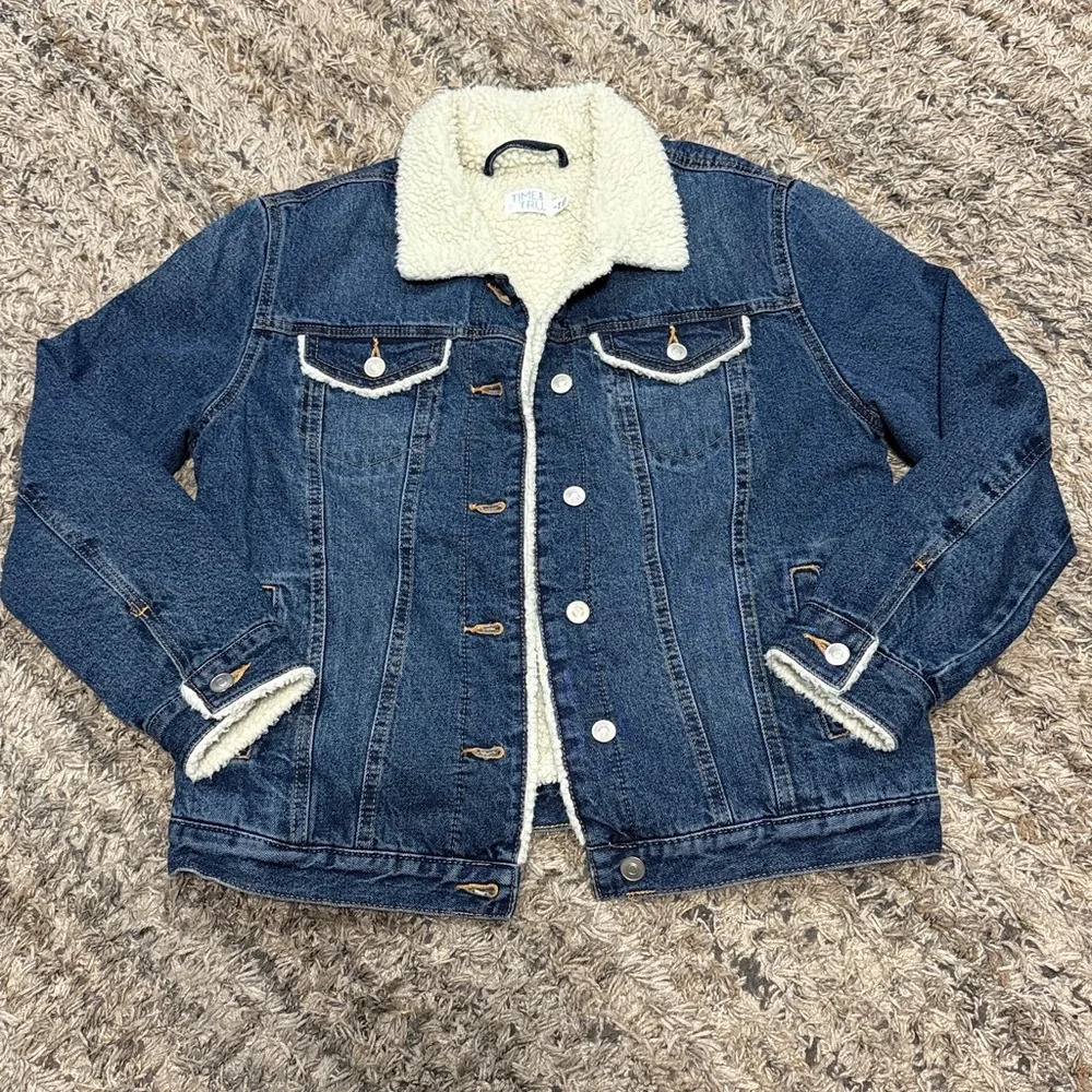NWT Time and Tru Blue Denim Sherpa Jacket sz small 4-6 - Picture 2 of 7